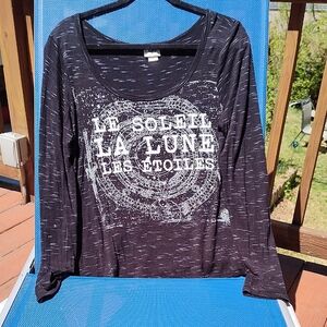 Black Graphic Long Sleeve Top